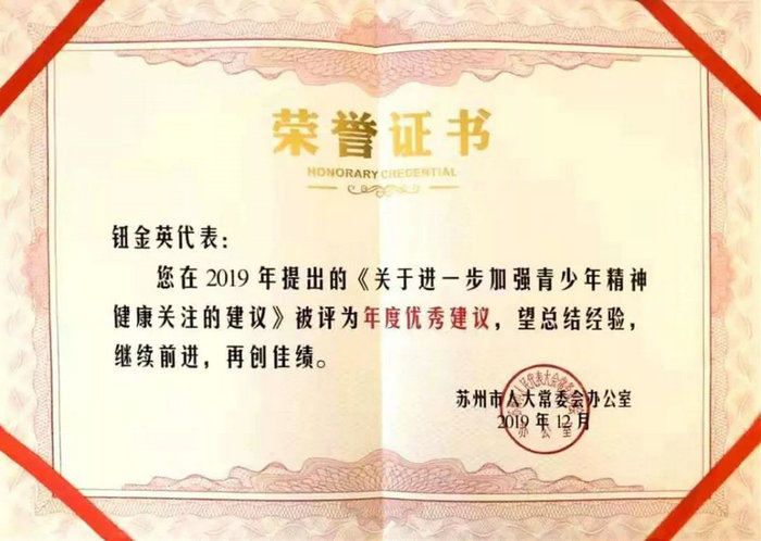 苏州市人大代表、我院副院长钮金英在苏州市两会上获优秀建议奖.jpg