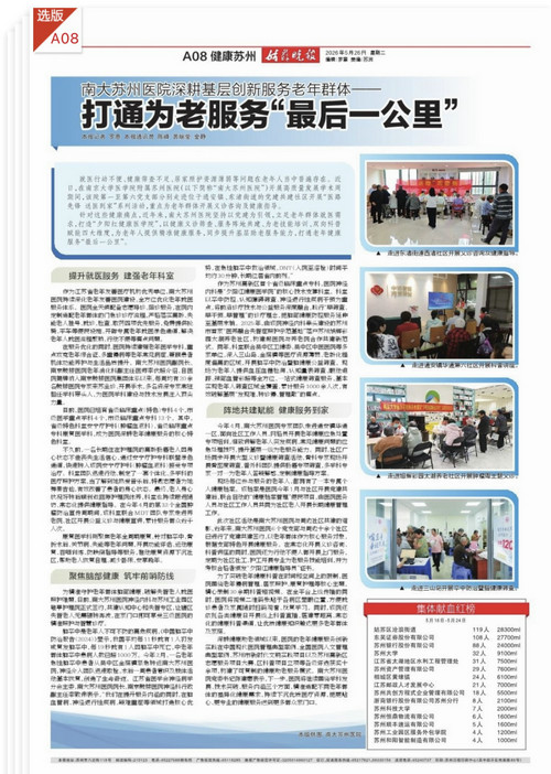 《姑苏晚报》整版聚焦我院深耕基层创新服务老年群体 打通为老服务“最后一公里”